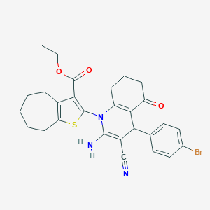 molecular formula C28H28BrN3O3S B393889 ETHYL 2-[2-AMINO-4-(4-BROMOPHENYL)-3-CYANO-5-OXO-1,4,5,6,7,8-HEXAHYDROQUINOLIN-1-YL]-4H,5H,6H,7H,8H-CYCLOHEPTA[B]THIOPHENE-3-CARBOXYLATE 