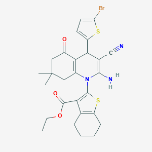molecular formula C27H28BrN3O3S2 B393899 ETHYL 2-[2-AMINO-4-(5-BROMOTHIOPHEN-2-YL)-3-CYANO-7,7-DIMETHYL-5-OXO-1,4,5,6,7,8-HEXAHYDROQUINOLIN-1-YL]-4,5,6,7-TETRAHYDRO-1-BENZOTHIOPHENE-3-CARBOXYLATE 