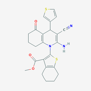 molecular formula C24H23N3O3S2 B393901 METHYL 2-[2-AMINO-3-CYANO-5-OXO-4-(THIOPHEN-3-YL)-1,4,5,6,7,8-HEXAHYDROQUINOLIN-1-YL]-4,5,6,7-TETRAHYDRO-1-BENZOTHIOPHENE-3-CARBOXYLATE 