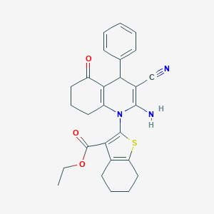 molecular formula C27H27N3O3S B393909 ETHYL 2-(2-AMINO-3-CYANO-5-OXO-4-PHENYL-1,4,5,6,7,8-HEXAHYDROQUINOLIN-1-YL)-4,5,6,7-TETRAHYDRO-1-BENZOTHIOPHENE-3-CARBOXYLATE 
