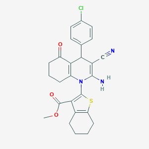 molecular formula C26H24ClN3O3S B393914 METHYL 2-[2-AMINO-4-(4-CHLOROPHENYL)-3-CYANO-5-OXO-1,4,5,6,7,8-HEXAHYDROQUINOLIN-1-YL]-4,5,6,7-TETRAHYDRO-1-BENZOTHIOPHENE-3-CARBOXYLATE 