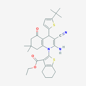 molecular formula C31H37N3O3S2 B393934 ETHYL 2-[2-AMINO-4-(5-TERT-BUTYLTHIOPHEN-2-YL)-3-CYANO-7,7-DIMETHYL-5-OXO-1,4,5,6,7,8-HEXAHYDROQUINOLIN-1-YL]-4,5,6,7-TETRAHYDRO-1-BENZOTHIOPHENE-3-CARBOXYLATE 