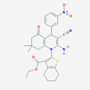 molecular formula C29H30N4O5S B393937 ETHYL 2-[2-AMINO-3-CYANO-7,7-DIMETHYL-4-(3-NITROPHENYL)-5-OXO-1,4,5,6,7,8-HEXAHYDROQUINOLIN-1-YL]-4,5,6,7-TETRAHYDRO-1-BENZOTHIOPHENE-3-CARBOXYLATE 