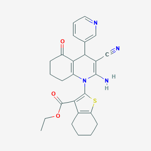 molecular formula C26H26N4O3S B393943 ETHYL 2-[2-AMINO-3-CYANO-5-OXO-4-(PYRIDIN-3-YL)-1,4,5,6,7,8-HEXAHYDROQUINOLIN-1-YL]-4,5,6,7-TETRAHYDRO-1-BENZOTHIOPHENE-3-CARBOXYLATE 