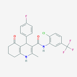 molecular formula C24H19ClF4N2O2 B3939768 N-[2-chloro-5-(trifluoromethyl)phenyl]-4-(4-fluorophenyl)-2-methyl-5-oxo-1,4,5,6,7,8-hexahydroquinoline-3-carboxamide 