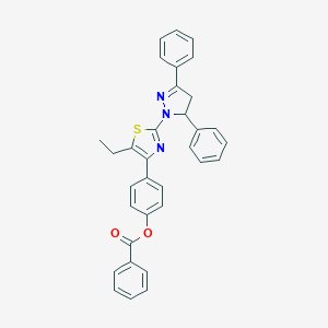 molecular formula C33H27N3O2S B393979 4-[2-(3,5-diphenyl-4,5-dihydro-1H-pyrazol-1-yl)-5-ethyl-1,3-thiazol-4-yl]phenyl benzoate 