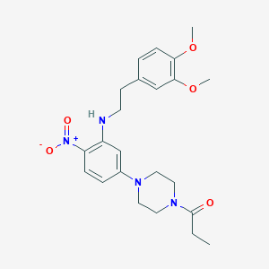 molecular formula C23H30N4O5 B3939825 N-[2-(3,4-dimethoxyphenyl)ethyl]-2-nitro-5-(4-propionyl-1-piperazinyl)aniline 