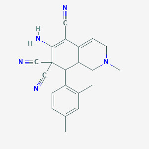 molecular formula C21H21N5 B393985 6-AMINO-8-(2,4-DIMETHYLPHENYL)-2-METHYL-1,2,3,7,8,8A-HEXAHYDROISOQUINOLINE-5,7,7-TRICARBONITRILE 
