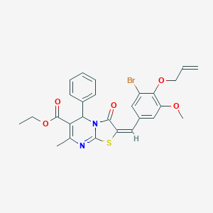 molecular formula C27H25BrN2O5S B393987 ethyl 2-[4-(allyloxy)-3-bromo-5-methoxybenzylidene]-7-methyl-3-oxo-5-phenyl-2,3-dihydro-5H-[1,3]thiazolo[3,2-a]pyrimidine-6-carboxylate 