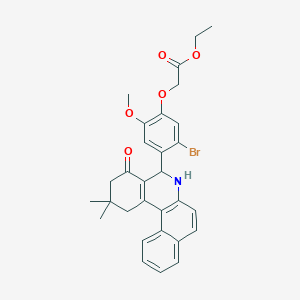 molecular formula C30H30BrNO5 B393993 Ethyl [5-bromo-4-(2,2-dimethyl-4-oxo-1,2,3,4,5,6-hexahydrobenzo[a]phenanthridin-5-yl)-2-methoxyphenoxy]acetate 