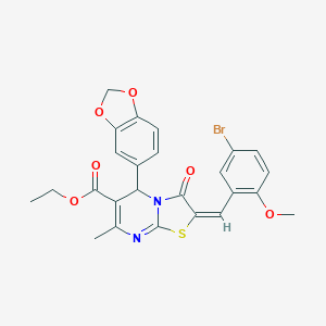 molecular formula C7H9F3O4 B393996 ethyl (2E)-5-(1,3-benzodioxol-5-yl)-2-[(5-bromo-2-methoxyphenyl)methylidene]-7-methyl-3-oxo-5H-[1,3]thiazolo[3,2-a]pyrimidine-6-carboxylate CAS No. 5828-95-5