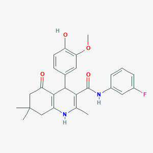 molecular formula C26H27FN2O4 B3940010 N-(3-Fluorophenyl)-4-(4-hydroxy-3-methoxyphenyl)-2,7,7-trimethyl-5-oxo-1,4,5,6,7,8-hexahydroquinoline-3-carboxamide CAS No. 421567-02-4