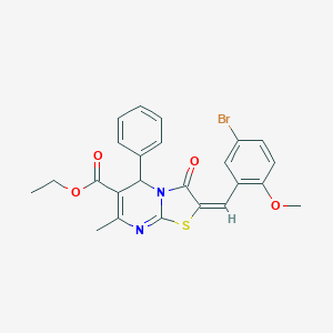 molecular formula C24H21BrN2O4S B394006 ETHYL (2E)-2-[(5-BROMO-2-METHOXYPHENYL)METHYLIDENE]-7-METHYL-3-OXO-5-PHENYL-2H,3H,5H-[1,3]THIAZOLO[3,2-A]PYRIMIDINE-6-CARBOXYLATE 