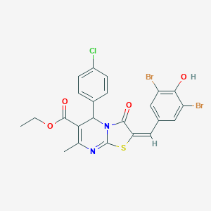 molecular formula C23H17Br2ClN2O4S B394007 ETHYL (2E)-5-(4-CHLOROPHENYL)-2-[(3,5-DIBROMO-4-HYDROXYPHENYL)METHYLIDENE]-7-METHYL-3-OXO-2H,3H,5H-[1,3]THIAZOLO[3,2-A]PYRIMIDINE-6-CARBOXYLATE 