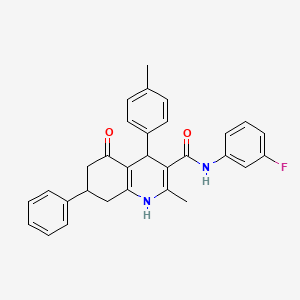 molecular formula C30H27FN2O2 B3940225 N-(3-fluorophenyl)-2-methyl-4-(4-methylphenyl)-5-oxo-7-phenyl-1,4,5,6,7,8-hexahydroquinoline-3-carboxamide 