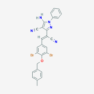molecular formula C27H19Br2N5O B394079 5-AMINO-3-((Z)-1-CYANO-2-{3,5-DIBROMO-4-[(4-METHYLBENZYL)OXY]PHENYL}-1-ETHENYL)-1-PHENYL-1H-PYRAZOL-4-YL CYANIDE 