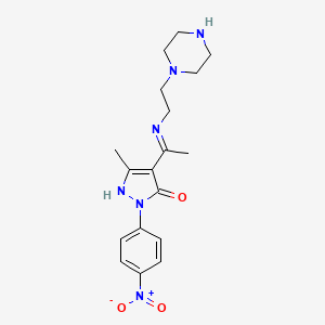 molecular formula C18H24N6O3 B3940804 5-METHYL-2-(4-NITROPHENYL)-4-{(E)-1-[(2-PIPERAZINOETHYL)AMINO]ETHYLIDENE}-2,4-DIHYDRO-3H-PYRAZOL-3-ONE 