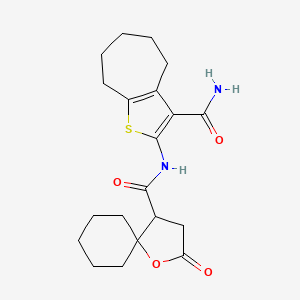 molecular formula C20H26N2O4S B3940959 N-(3-carbamoyl-5,6,7,8-tetrahydro-4H-cyclohepta[b]thiophen-2-yl)-2-oxo-1-oxaspiro[4.5]decane-4-carboxamide 