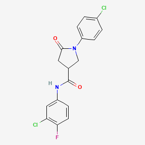 molecular formula C17H13Cl2FN2O2 B3941576 N-(3-chloro-4-fluorophenyl)-1-(4-chlorophenyl)-5-oxopyrrolidine-3-carboxamide 