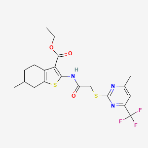 molecular formula C20H22F3N3O3S2 B3941644 ETHYL 6-METHYL-2-(2-{[4-METHYL-6-(TRIFLUOROMETHYL)PYRIMIDIN-2-YL]SULFANYL}ACETAMIDO)-4,5,6,7-TETRAHYDRO-1-BENZOTHIOPHENE-3-CARBOXYLATE 