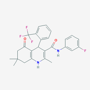 molecular formula C26H24F4N2O2 B3941830 N-(3-fluorophenyl)-2,7,7-trimethyl-5-oxo-4-[2-(trifluoromethyl)phenyl]-1,4,5,6,7,8-hexahydroquinoline-3-carboxamide 