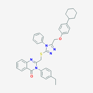 molecular formula C38H37N5O2S B394184 2-[({5-[(4-cyclohexylphenoxy)methyl]-4-phenyl-4H-1,2,4-triazol-3-yl}sulfanyl)methyl]-3-(4-ethylphenyl)-4(3H)-quinazolinone 