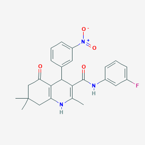 molecular formula C25H24FN3O4 B3942165 N-(3-fluorophenyl)-2,7,7-trimethyl-4-(3-nitrophenyl)-5-oxo-1,4,6,8-tetrahydroquinoline-3-carboxamide 