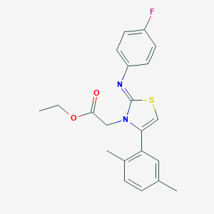 molecular formula C21H21FN2O2S B394248 ETHYL 2-[(2Z)-4-(2,5-DIMETHYLPHENYL)-2-[(4-FLUOROPHENYL)IMINO]-2,3-DIHYDRO-1,3-THIAZOL-3-YL]ACETATE 