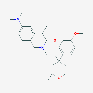 molecular formula C28H40N2O3 B3943511 N-[4-(dimethylamino)benzyl]-N-{2-[4-(4-methoxyphenyl)-2,2-dimethyltetrahydro-2H-pyran-4-yl]ethyl}propanamide 