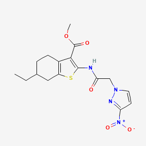 molecular formula C17H20N4O5S B3944442 METHYL 6-ETHYL-2-{[2-(3-NITRO-1H-PYRAZOL-1-YL)ACETYL]AMINO}-4,5,6,7-TETRAHYDRO-1-BENZOTHIOPHENE-3-CARBOXYLATE 