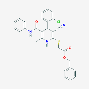 molecular formula C29H24ClN3O3S B394467 Benzyl 2-[[4-(2-chlorophenyl)-3-cyano-6-methyl-5-(phenylcarbamoyl)-1,4-dihydropyridin-2-yl]sulfanyl]acetate 