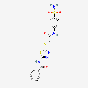 molecular formula C17H15N5O4S3 B3944677 N-[5-({[(4-SULFAMOYLPHENYL)CARBAMOYL]METHYL}SULFANYL)-1,3,4-THIADIAZOL-2-YL]BENZAMIDE 