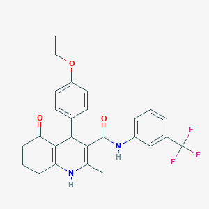 molecular formula C26H25F3N2O3 B3944702 4-(4-ethoxyphenyl)-2-methyl-5-oxo-N-[3-(trifluoromethyl)phenyl]-1,4,5,6,7,8-hexahydroquinoline-3-carboxamide 