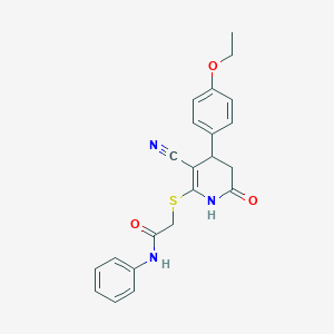 2-((3-cyano-4-(4-ethoxyphenyl)-6-oxo-1,4,5,6-tetrahydropyridin-2-yl)thio)-N-phenylacetamide