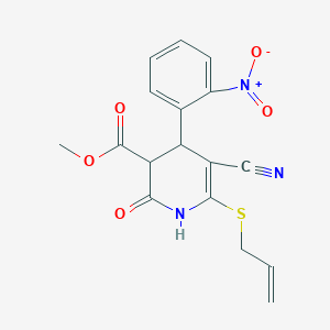 molecular formula C17H15N3O5S B394491 Methyl 5-cyano-4-(2-nitrophenyl)-2-oxo-6-(prop-2-en-1-ylsulfanyl)-1,2,3,4-tetrahydropyridine-3-carboxylate 