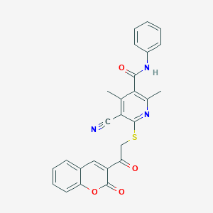 5-cyano-2,4-dimethyl-6-{[2-oxo-2-(2-oxo-2H-chromen-3-yl)ethyl]sulfanyl}-N-phenylnicotinamide