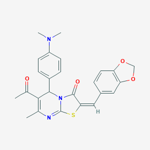 (2E)-6-acetyl-2-(1,3-benzodioxol-5-ylmethylene)-5-[4-(dimethylamino)phenyl]-7-methyl-5H-[1,3]thiazolo[3,2-a]pyrimidin-3(2H)-one