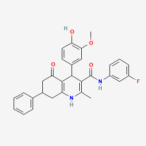 molecular formula C30H27FN2O4 B3944956 N-(3-Fluorophenyl)-4-(4-hydroxy-3-methoxyphenyl)-2-methyl-5-oxo-7-phenyl-1,4,5,6,7,8-hexahydroquinoline-3-carboxamide CAS No. 428844-38-6