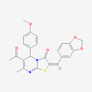 (2E)-6-acetyl-2-(1,3-benzodioxol-5-ylmethylene)-5-(4-methoxyphenyl)-7-methyl-5H-[1,3]thiazolo[3,2-a]pyrimidin-3(2H)-one