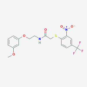 molecular formula C18H17F3N2O5S B3944970 N-[2-(3-methoxyphenoxy)ethyl]-2-{[2-nitro-4-(trifluoromethyl)phenyl]sulfanyl}acetamide 
