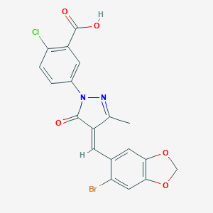 5-{(4E)-4-[(6-bromo-1,3-benzodioxol-5-yl)methylidene]-3-methyl-5-oxo-4,5-dihydro-1H-pyrazol-1-yl}-2-chlorobenzoic acid