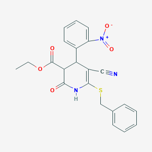 molecular formula C22H19N3O5S B394514 ethyl 6-(benzylsulfanyl)-5-cyano-4-(2-nitrophenyl)-2-oxo-1,2,3,4-tetrahydropyridine-3-carboxylate 