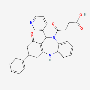 molecular formula C28H25N3O4 B3945263 4-oxo-4-(7-oxo-9-phenyl-6-pyridin-3-yl-8,9,10,11-tetrahydro-6H-benzo[b][1,4]benzodiazepin-5-yl)butanoic acid 