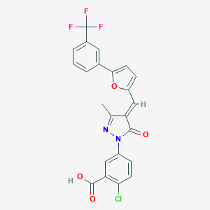 molecular formula C23H14ClF3N2O4 B394540 2-chloro-5-[3-methyl-5-oxo-4-({5-[3-(trifluoromethyl)phenyl]-2-furyl}methylene)-4,5-dihydro-1H-pyrazol-1-yl]benzoic acid 