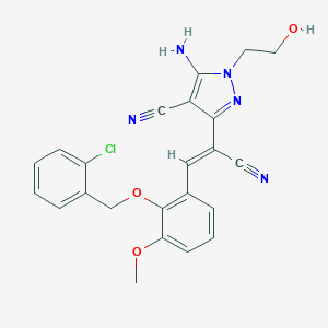 molecular formula C23H20ClN5O3 B394544 5-amino-3-(2-{2-[(2-chlorobenzyl)oxy]-3-methoxyphenyl}-1-cyanovinyl)-1-(2-hydroxyethyl)-1H-pyrazole-4-carbonitrile 