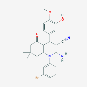 molecular formula C25H24BrN3O3 B394550 2-Amino-1-(3-bromophenyl)-4-(3-hydroxy-4-methoxyphenyl)-7,7-dimethyl-5-oxo-1,4,5,6,7,8-hexahydro-3-quinolinecarbonitrile 