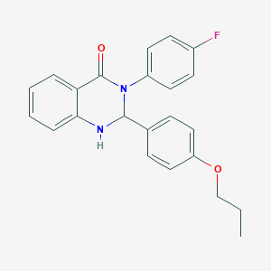 molecular formula C23H21FN2O2 B394551 3-(4-fluorophenyl)-2-(4-propoxyphenyl)-2,3-dihydro-4(1H)-quinazolinone 