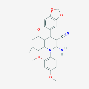 molecular formula C27H27N3O5 B394552 2-Amino-4-(1,3-benzodioxol-5-yl)-1-(2,4-dimethoxyphenyl)-7,7-dimethyl-5-oxo-1,4,5,6,7,8-hexahydro-3-quinolinecarbonitrile 