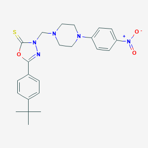 molecular formula C23H27N5O3S B394553 5-[4-(tert-butyl)phenyl]-3-{[4-(4-nitrophenyl)piperazino]methyl}-1,3,4-oxadiazole-2(3H)-thione 