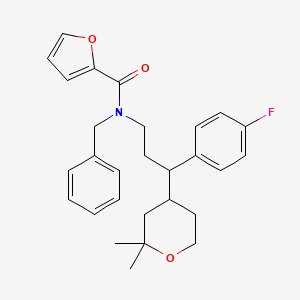 molecular formula C28H32FNO3 B3945579 N-benzyl-N-[3-(2,2-dimethyloxan-4-yl)-3-(4-fluorophenyl)propyl]furan-2-carboxamide 